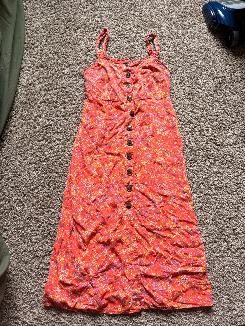 Floral Button-Front Red Maxi Dress Size M